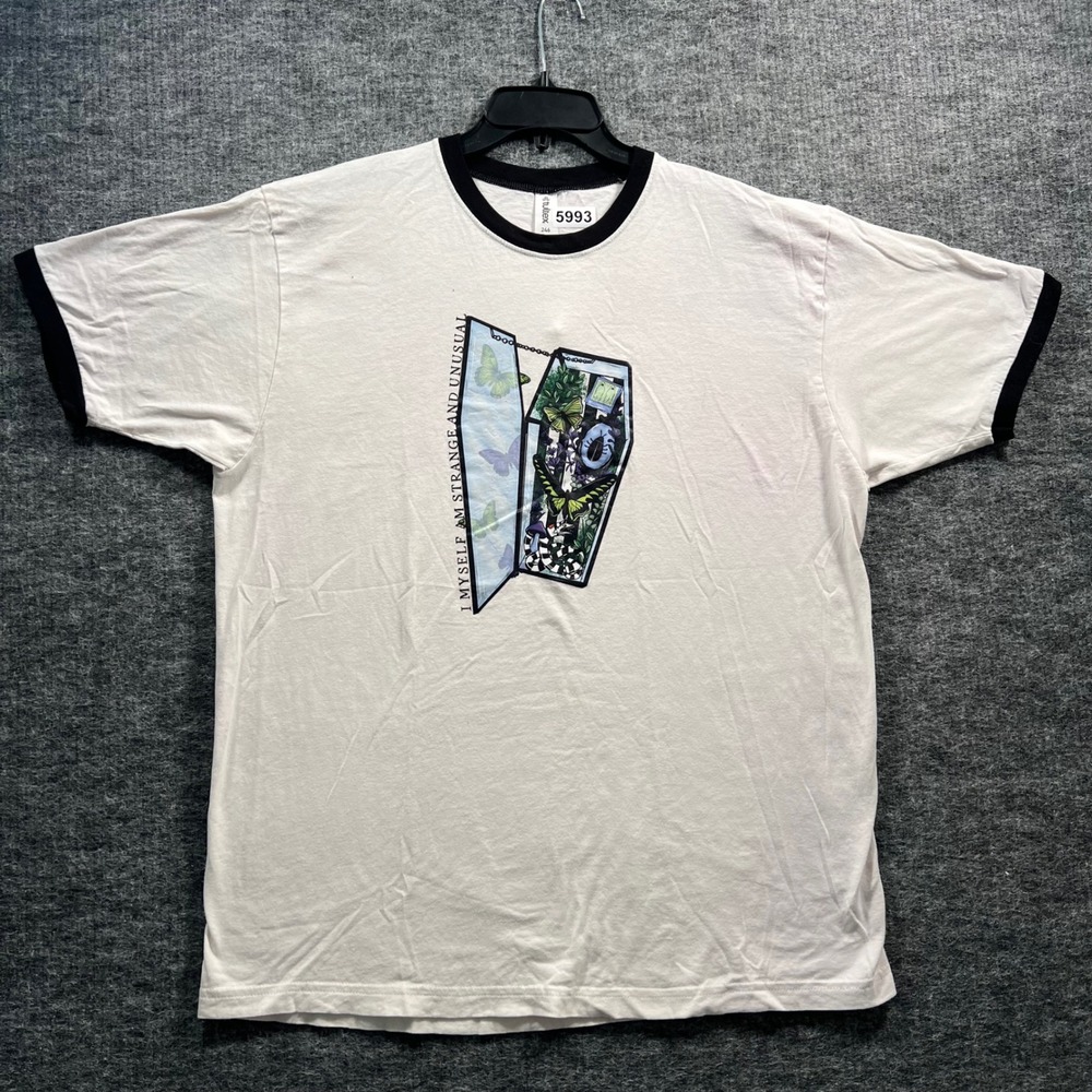 Tultex Coffin Butterfly Ringer T-Shirt XL White Black Strange and Unusual